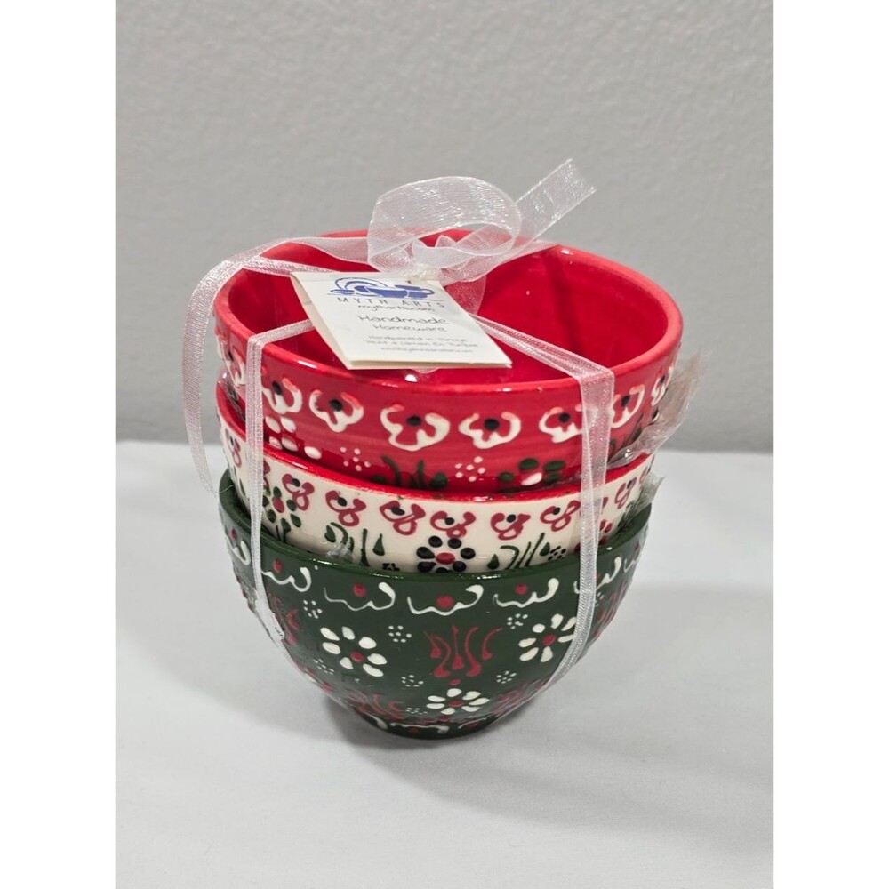 Hand Made Bowls Myth Arts Made in Turkey ceramic mini bowls Red, White, Green